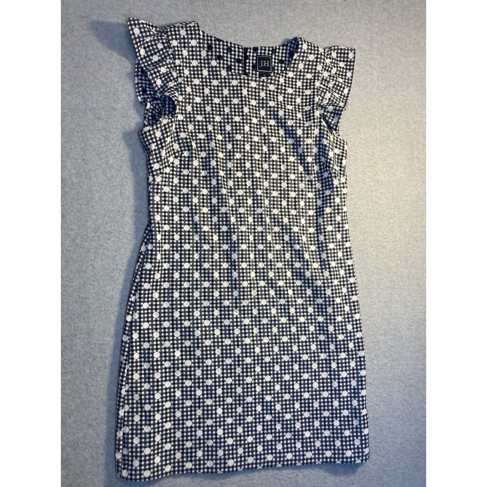 JH Jessica Howard Dress Sz 14 Gingham Polka dot Sheath Ruffle Coquette Retro